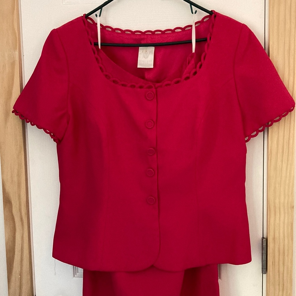 Watters VALENTINES long skirt dress suit hot pink 18